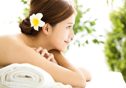 Beautiful young woman enjoy spa salon